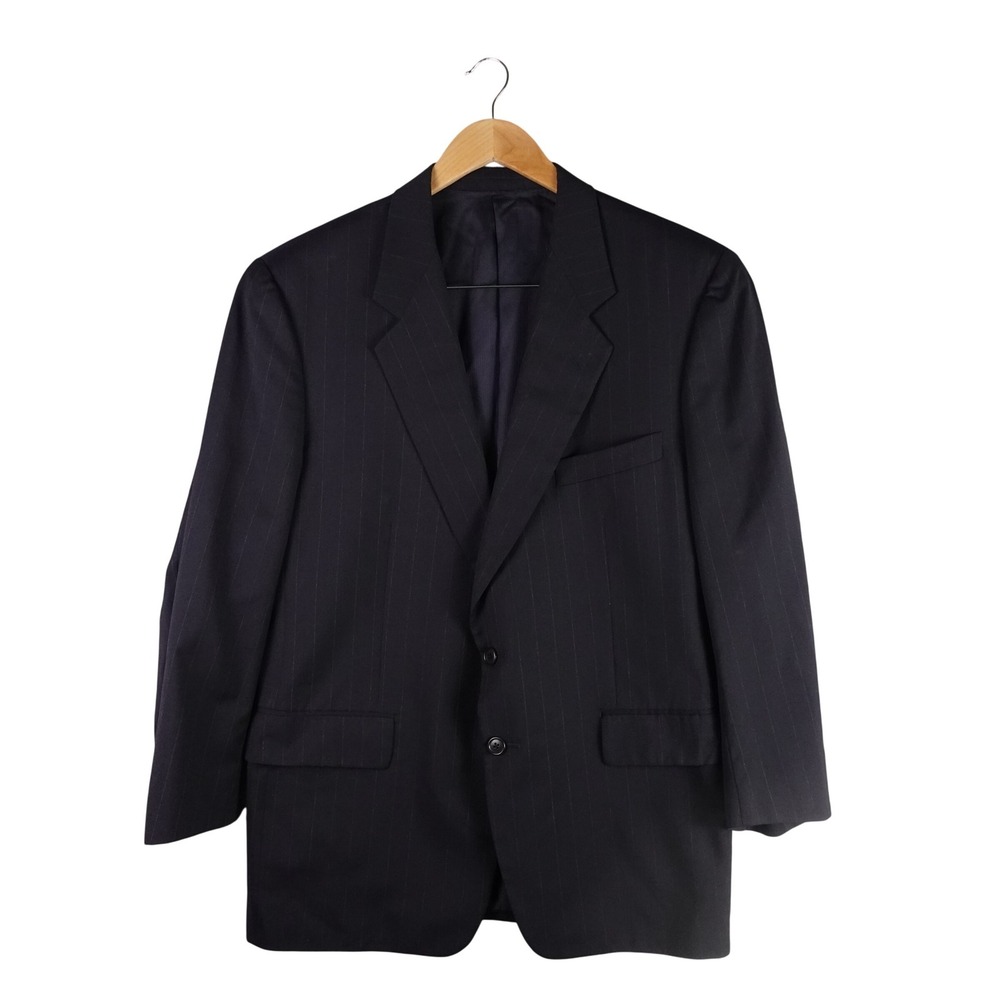 Corneliani Mark Shale‎ Mens Navy Pinstripe Super 110s Wool Blazer Jacket 52 8 R
